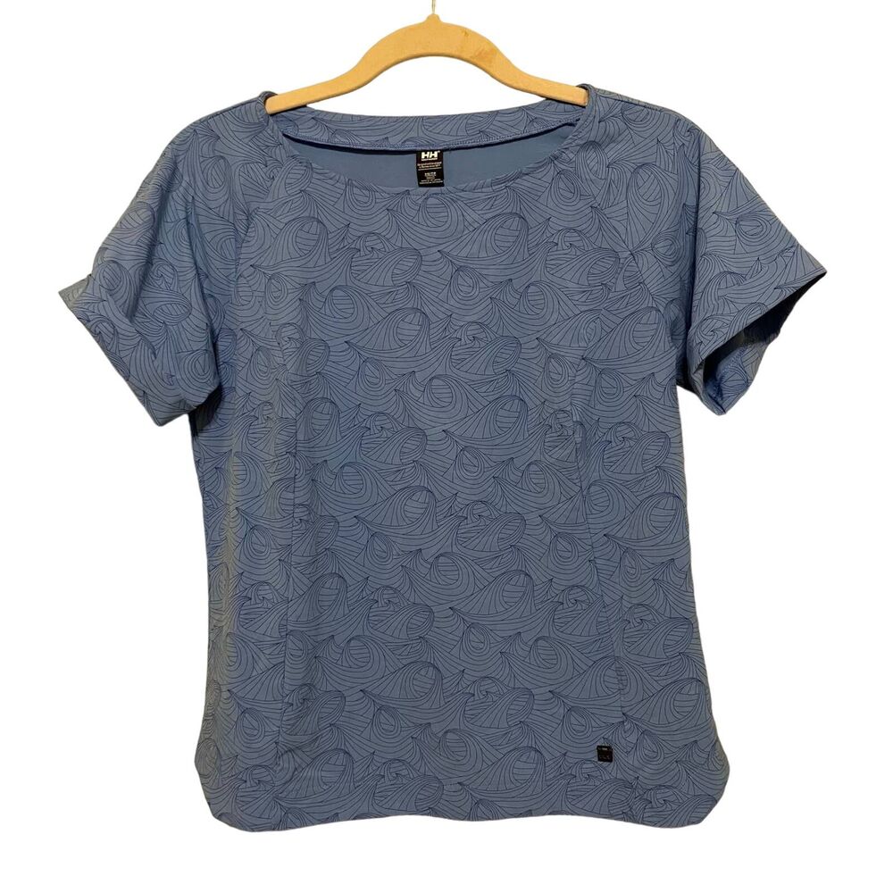 Helly Hensen Short Sleeve Activewear Top Womens Size XS Blue Geo Print Stretch